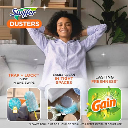 Swiffer Dusters Refill for Cleaning, Made by SWIFFER, Feather & Microfiber Duster Disposable Alternative, for Dusting Furniture, Blinds, Ceiling Fans, Helps Remove Allergens, Gain Scent, 18 Count - size: 18 Count (Pack of 1), style: Gain Scent, 18 Ct