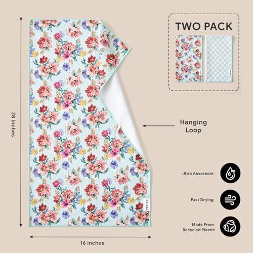 RECYCO Waffle Kitchen Towel Set of 2 - Quick Dry Microfiber Sustainable Dish Towels - Absorbent Reusable Cleaning Tea Towels - Lightweight Hand Towels,16”x 28”, Cuckoo Checker - color: Cuckoo Checker
