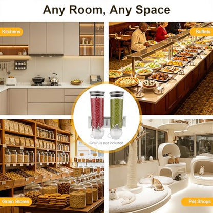 Wall-mounted Food Dispenser, 3L 2 Buckets Coffee Bean Candy Rice Dispenser, Dry Food Dispenser Cereal Dispenser Grain Storage Dispenser for Home, Kitchen, Countertop, Cutlery Rack (White) - color: White