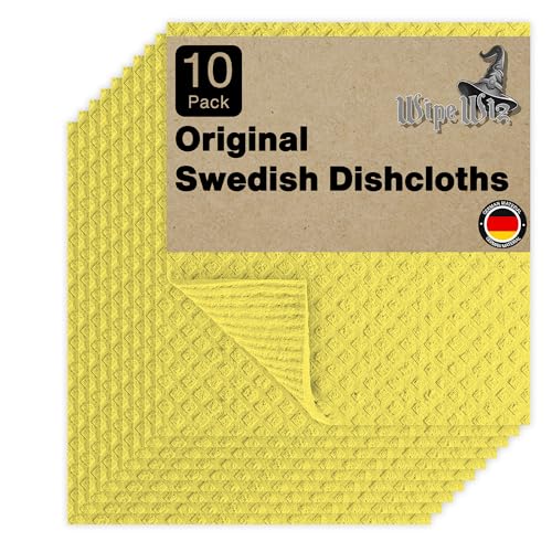 Swedish DishCloths - 10 Pack (Yellow), (German Material) Reusable Cellulose Sponge Cloth for Kitchen - Household, Highly Absorbent, No-Odor Dishcloth - color: 003 Yellow