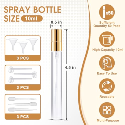 Mini Glass Spray Bottle 50pcs 10ml Clear Spray Bottle Empty, Fine Mist Refillable Mini Perfume Spray Bottle, Perfume Atomizer, Travel Spray Bottle For Hair, Small Empty Sample Containers Portable - style: Spray Bottle10ml-50P