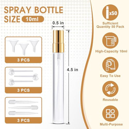 Mini Glass Spray Bottle 50pcs 10ml Clear Spray Bottle Empty, Fine Mist Refillable Mini Perfume Spray Bottle, Perfume Atomizer, Travel Spray Bottle For Hair, Small Empty Sample Containers Portable - style: Spray Bottle10ml-50P
