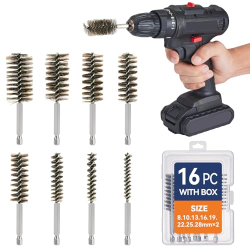 16 Pcs Wire Bore Brush for Drill，Stainless Steel Drill Brush Set，with 1/4 Inch Hex Shank, Power Drill Attachment for Polishing, Rust and Tube Cleaning (5/16" - 1-1/8") - size: "S"+"L" 16PCS