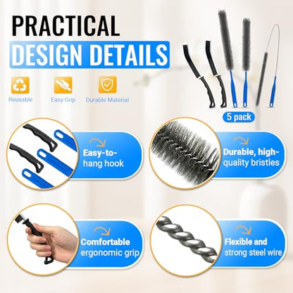5 Pack Dryer Vent Cleaner Kit, Extra Long Flexible Brushes for Lint, Pet Hair & Dust, Refrigerator Coils, Home Washers, Sinks & Drains - color: Gray