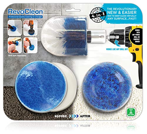 RevoClean 4 Piece Scrub Brush Power Drill Attachments-All Purpose Time Saving Kit-Perfect for Cleaning Grout, Tile, Counter, Shower, Grill, Floor, Kitchen, Blue & White
