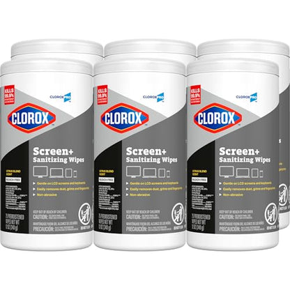 CloroxPro Clorox Screen+ Sanitizing Wipes, Bleach Free Cleaning Wipes, Citrus Blend Scent, 75 Count, Pack of 6 - size: 75 Count (Pack of 6)
