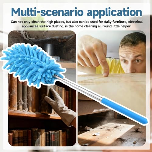 Extendable Microfiber Duster, Telescoping Dusting Brush for Home and Car Cleaning, Adjustable Length, Soft and Flexible - color: Elongated Blue