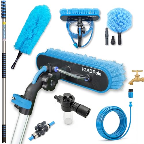 IGADPole 24 FT Washing Kit: Water-fed Brush with Soap Dispenser, Cobweb Dusters, with 6-Stage Telescoping Pole 5-24ft Pole/Window and Dusting Cleaning Kit
