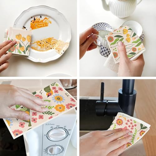 6 - Pack Swedish Kitchen Dish Cloths - Reusable Paper Towels for Counters & Dishes - Eco Friendly Cellulose Sponge Cloth (Broken Flowers) - color: H-broken Flowers