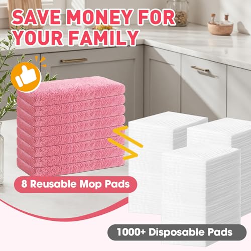 8Pcs Pink Reusable Mop Pads,Microfiber Mop Pads Compatible with Swiffer Sweeper, Dry Sweeping Cloths & Washable Wet Pads Refill for Floor - color: Pink-8 Pack