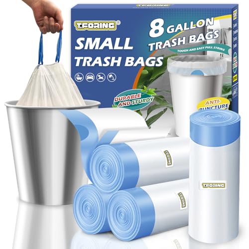 Medium 8 Gallon Trash Bags Drawstring,1.2 Mil,Unscented,100 Count | Tear-Free,Leakproof,Strong Garbage Can Liners,White,Fit 23 - 30 Liter Waste Bins,for Bathroom Home Kitchen Everyday Use - color: 8gal-120