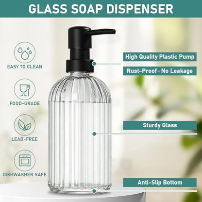 Hand and Dish Soap Dispenser Set, 14.4 oz/425 ml Dish Soap Dispenser, Dish Soap Dispenser with Sponge Holder & Diatomite Tray, for Countertop Organizer - color: Clear