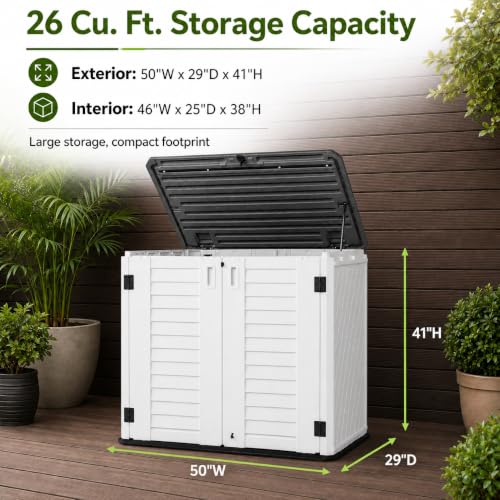 ADDOK 26 Cu.Ft Outdoor Storage Shed with Floor,Large Waterproof Resin Storage Cabinet with Lift-Up Lid,Double Doors and Lockable Design for Lawn Mower,Garden Tools, Patio,Backyard and Pool Supplies - size: 26 Cu.Ft-White
