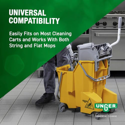 Unger Commercial 8-Gallon Dual-Compartment Mop Bucket with Side Press Wringer – Yellow, Ergonomic Design for Efficient Floor Cleaning COMBY