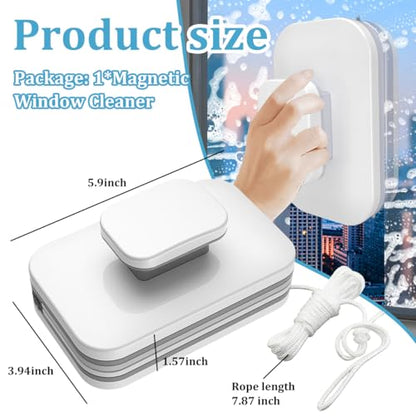 Magnetic Car Windshield Cleaner Tool with Rope, Double-Sided Window Cleaning Tool for Glass Thickness 3-10mm, Magnet Auto Glass Wiper Cleaner for High Rise Car Glazed, Universal Fit