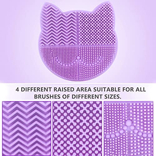 Silicon Makeup Brush Cleaner Mat with Brush Drying Holder Brush Portable Cat Shaped Cosmetic Brush Cleaner Pad cleaning mat manual make up brush cleaner cleanser machine(New Lavender) - color: New Lavender