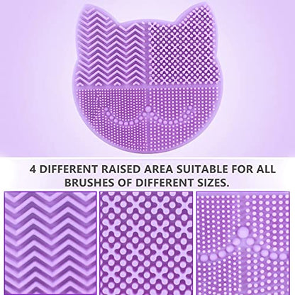 Silicon Makeup Brush Cleaner Mat with Brush Drying Holder Brush Portable Cat Shaped Cosmetic Brush Cleaner Pad cleaning mat manual make up brush cleaner cleanser machine(New Lavender) - color: New Lavender