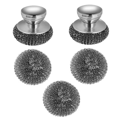 Steel Wool Scrubber Set, 2 Pack Stainless Steel Scrubber with Stainless Steel Handle for Cleaning Dish, Cast Iron, Stock Pot, Pan, Griddle, Grill, Stove, Sink, Bathtub, Tile, with 3 Replacement Pads - color: Silver - Steel