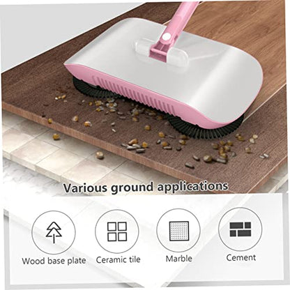 Hand Push Sweeper, 3 in 1 Hand Sweeping Mop with Vacuum Cleaner & Crumb Sweeper, Floor Cleaning Tools for Cleaning Floor Rugs Hair, Fruit Shell, Dust (Pink)