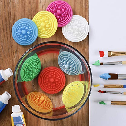 Paint Puck Paint Brush Cleaner (3-Pack, Earth) – Reusable Silicone Insert with Suction & Nubs for Cleaning Acrylic, Oil & Watercolor Brushes – Fits Cups for Classroom, Studio & Home Use - color: Earth