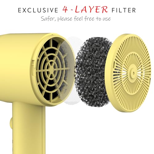 AINA Hair Dryer with Diffuser, Comb | Blow Dryer for Women Compact Travel Professional Ionic Blow Dry | Cold Shot Button 110V/ALCI (Zest Yellow) - color: Zest Yellow, size: 4 Piece