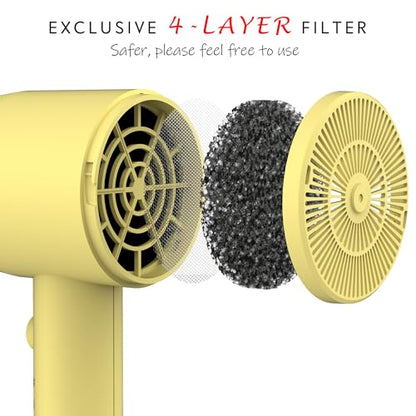 AINA Hair Dryer with Diffuser, Comb | Blow Dryer for Women Compact Travel Professional Ionic Blow Dry | Cold Shot Button 110V/ALCI (Zest Yellow) - color: Zest Yellow, size: 4 Piece