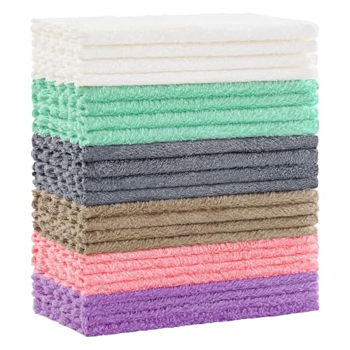 Kitinjoy 24 Pack Kitchen Dish Cloths, Super Soft and Absorbent Dish Cloths, Coral Velvet Microfiber Cleaning Cloth (7" x 9", White/Tan/Grey/Pink/Purple/Green) - color: Tan/Grey/Pink/Purple/Green/White, style: 7 x 9 inch- 24 Pack