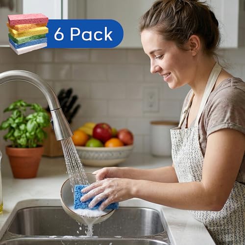 ARCLIBER Cellulose Sponges,Heavy Duty Scrub Kitchen Sponge No Scratching,Pop Up Eco DIY (6 Pack) - color: Multicolor, size: 6 Count (Pack of 1)