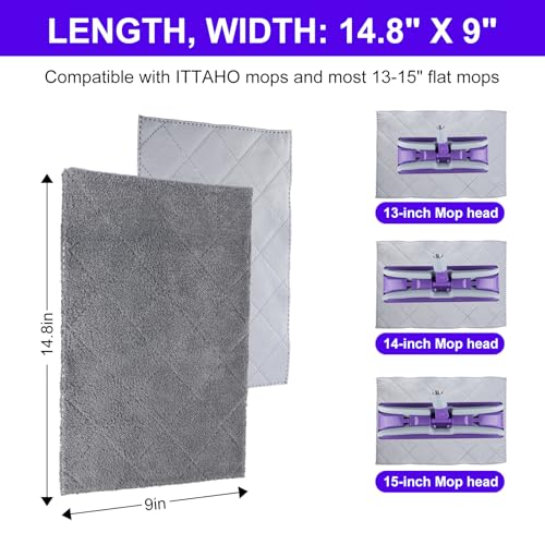 3-Pack Microfiber Mops Refill Pads for 14 Inch Mop (Gray) - color: Gray