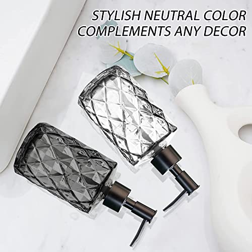 11oz Glass Soap Dispenser with Plastic Pump, Clear & Black Diamond Design Refillable Hand Soap Dispenser for Hand Wash and Dish Wash for Dishwashing Liquid, Lotion Shower Gel - color: Diamond Black & Diamond Clear