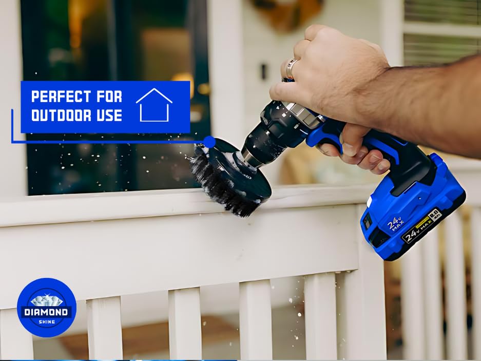 Diamond Shine Firm Drill Brush Cleaning Attachment with 6" Extension – 5" Coarse Nylon Power Scrubber for Tile, Grout, Floors, Carpet, Vehicles & Outdoor Surfaces