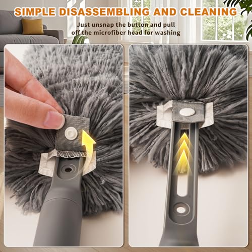 Microfiber Duster with Washable and Reusable Duster Head, Microfiber Dusters for Household Cleaning, Gray