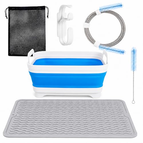 CPAP Cleaning Kit with 40 x 50 cm Thick Silicone Drying Mat, Collapsible Wash Basin, 78.7 in Hose Brush for 22 mm & 15 mm Tubing, Detail Brush, Hook & Mesh Bag for CPAP/BiPAP Hose & Mask Care - color: Pro