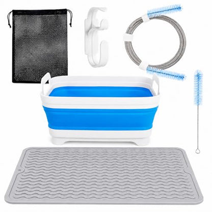 CPAP Cleaning Kit with 40 x 50 cm Thick Silicone Drying Mat, Collapsible Wash Basin, 78.7 in Hose Brush for 22 mm & 15 mm Tubing, Detail Brush, Hook & Mesh Bag for CPAP/BiPAP Hose & Mask Care - color: Pro