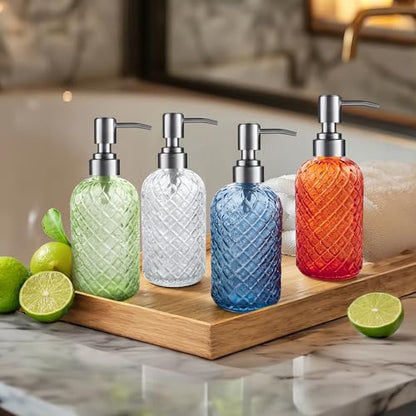 Kaishun 14 OZ Refillable Glass Soap Dispenser for Hand Soap & Lotion, Blue - color: Blue