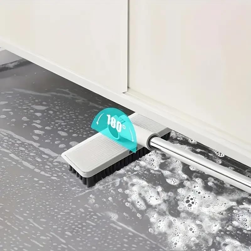 4-in-1 Broom and Dustpan Set with Floor Brush, White Stainless Steel Long Handle, Upright Standing Design for Home Office Kitchen, Squeegee Cleaning Tools Combo