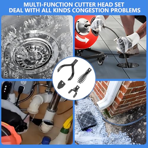 4-Piece Drain Snake Attachment Replacement Cutters-Boring Bulb Cutter,C-Cutter,Spade Cutter,Arrow Cutter-Compatible with 50FT-100FT Drain Snake for 1-4“ Pipe - style: 4-Piece
