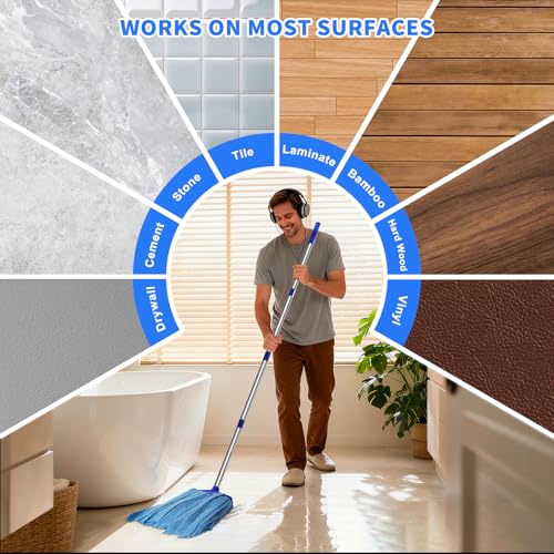 Microfiber Cloth Mop, Commercial Cloth Mops 52“ Stainless Steel Handle with 1 Mop Head for Floor，Indoor and Outdoor Use , Blue