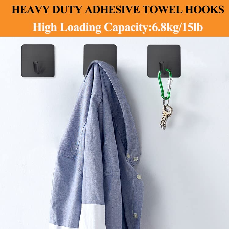 FOTYRIG Adhesive Towel Hooks No Drill Wall Hooks Stick on Wall Hangers Shower Hooks for Inside Shower Bathrooms Kitchen Door Black -4 Packs - color: Black