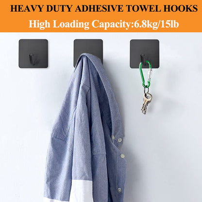 FOTYRIG Adhesive Towel Hooks No Drill Wall Hooks Stick on Wall Hangers Shower Hooks for Inside Shower Bathrooms Kitchen Door Black -4 Packs - color: Black