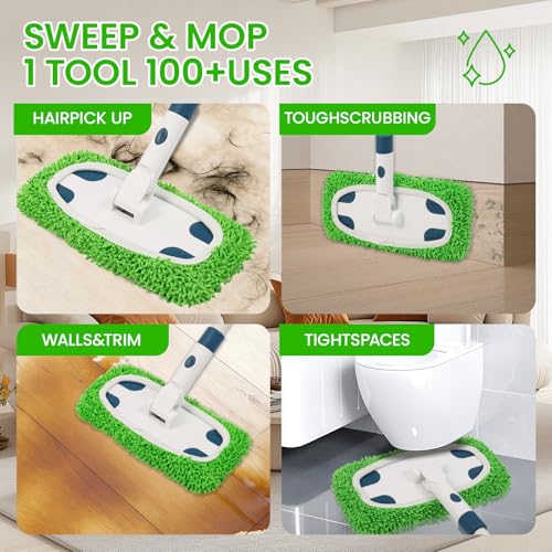 Reusable Microfiber Floor Mop System, Wet & Dry Sweeper Kit, Includes 1 Sweeper Handle, 3 Washable Chenille Mop Pads, Dry & Wet Use for Hardwood, Tile, and Laminate Floor, Blue - color: Blue