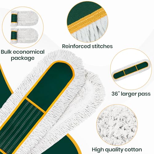 36” Commercial Duster Mops, Extra Large Floor Duster with 2 Replacement Pads, 60” Long Handle Heavy Duty Industrial Wet&Dry Flat Mop for Hardwood Floors, Marble, Laminate, Tile, Concrete, Garage - color: 36" Green Mop+2 Pads