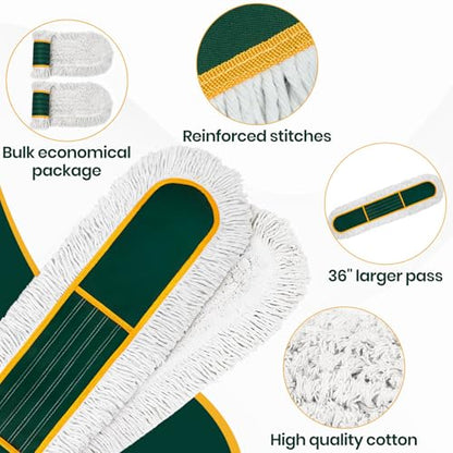 36” Commercial Duster Mops, Extra Large Floor Duster with 2 Replacement Pads, 60” Long Handle Heavy Duty Industrial Wet&Dry Flat Mop for Hardwood Floors, Marble, Laminate, Tile, Concrete, Garage - color: 36" Green Mop+2 Pads
