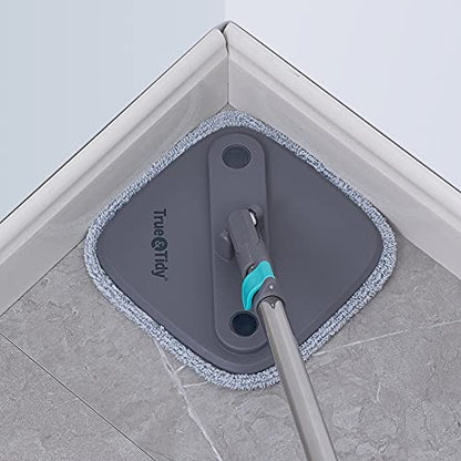 True & Tidy® SPIN-800 TrueClean Mop and Bucket System Upgraded Version w/Side Brush & Self-Standing Handle, Self Wringing Spin Mop w/Separate Compartments for Clean and Dirty Water - color: Gray New