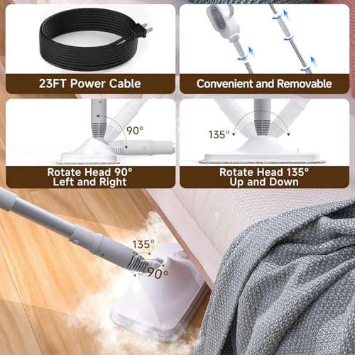Steam Mop, 13-in-1 Powerful Detachable Handheld Steamer with 14 Accessories, 500ML Removable Tank & 23FT Power Cord for Floor Cleaning, Hardwood, Tiles, Window, Carpet