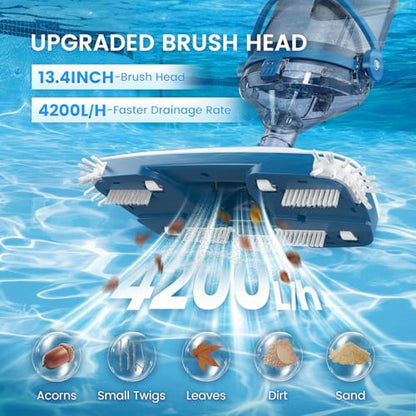 ENHULK Pool Vacuum for Above Ground Pool, Upgraded 13.4" Wide Head & Telescopic Pole, 18.5 GPM Powerful Suction, 60 Mins Runtime, Cordless Handheld Rechargeable Pool Cleaner for Inground Pools, PC15 - style: PC15