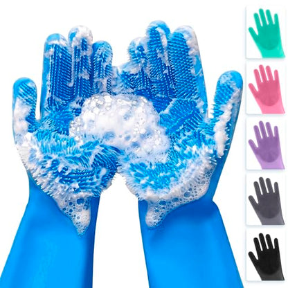 ALPENKOK Silicone Dishwashing Gloves with Scrubber – Non-Slip Silicone Gloves for Washing Dishes | Household Use - color: Light Blue