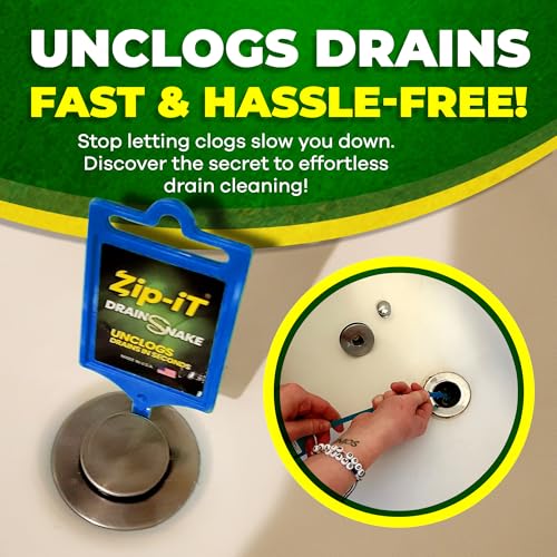 Zip-it Hair Drain Clog Remover, 25-inch Unclogger Tool for Shower, Tub & Sink In Seconds, Reusable, Flexible, Non-toxic Drain Snake, Green White Blue (3-pack)