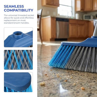 Soft Bristle Broom Head Replacement, Dark Blue Threaded Broom Refills for Household Floor Cleaning, Compatible Indoor and Outdoor Sweeping Accessory