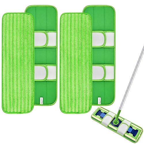 4 Pack Microfiber Mop Pads for Swiffer XL Mops Reusable Wet and Dry Mopping Cloths Compatible with Swiffer Sweeper XL,Washable XL Mop Refill Replacement for All Hardwood Dry & Wet Cleaning (Strip Pad) - color: Green, size: 4 Pack Swiffer XL Strip Fabric L